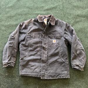 Vintage Carhartt C26 Duck Chore Coat Jacket Quilt Lined Faded Black Workwear XL